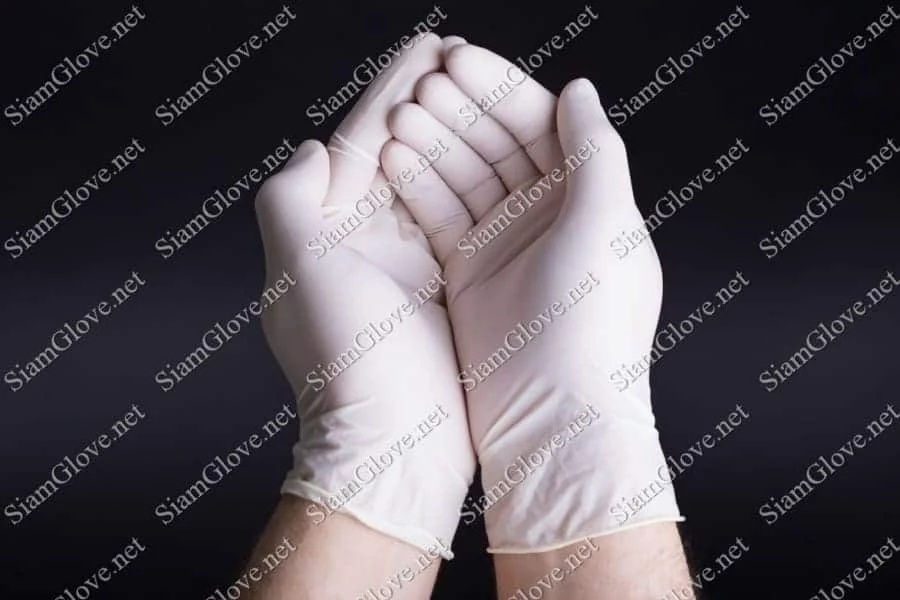 Nitrile medical gloves being worn for safety and hygiene purposes.