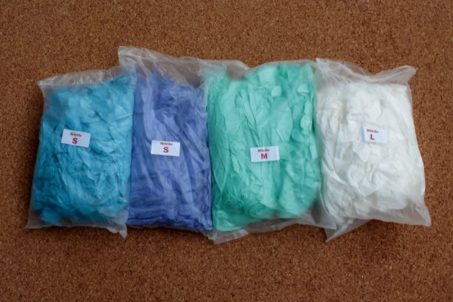 Nitrile medical gloves being worn for safety and hygiene purposes.
