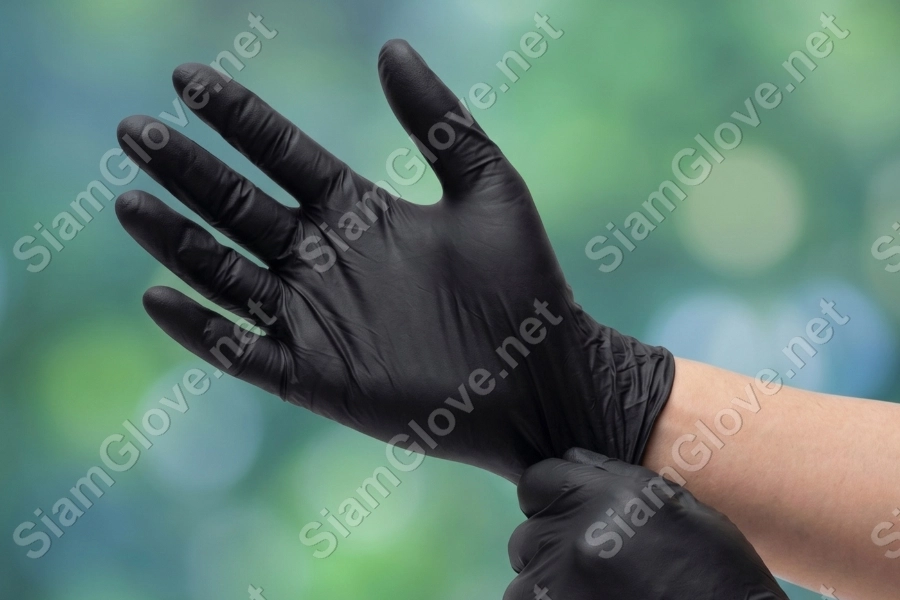 Blue disposable medical glove for health and laboratory use.