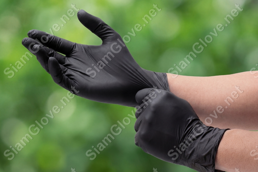 Blue disposable medical glove for health and laboratory use.