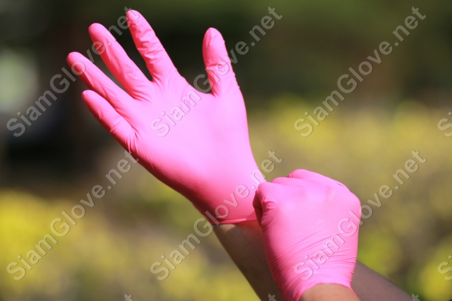 Blue disposable medical glove for health and laboratory use.