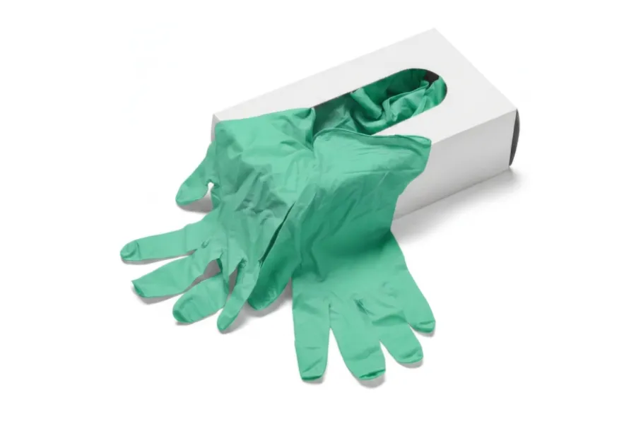 Nitrile medical gloves being worn for safety and hygiene purposes.
