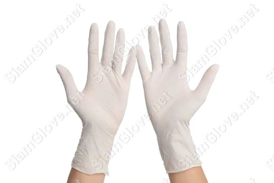 Blue disposable medical glove for health and laboratory use.